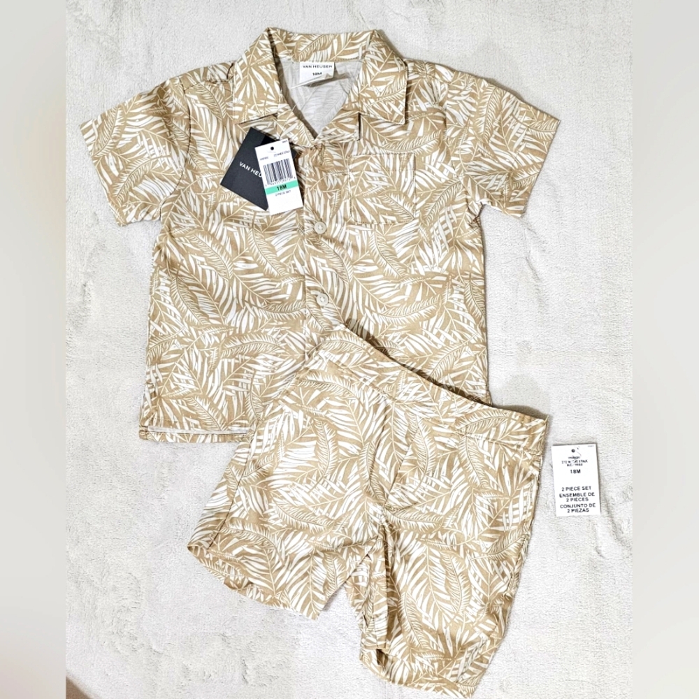 Van Heusen Baby-Boys 2 Piece Set With Dress Shirt & Shorts Wheat Stalk 18 Months